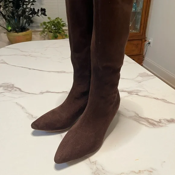 Chocolate Brown Knee-High Women's Boots - Picture 2 of 7